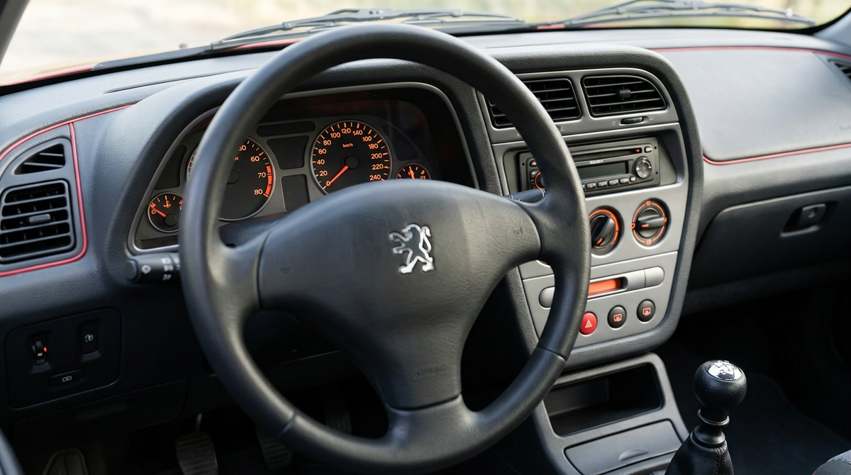 Pommeau de vitesse Peugeot 306 posé dans l'habitacle, vue conducteur Image