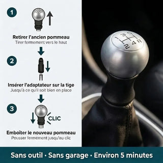Étapes de montage du pommeau de vitesse mat 106 — sans outil