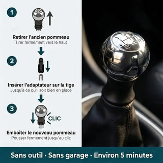 Étapes de montage du pommeau de vitesse chromé 206 CC — sans outil