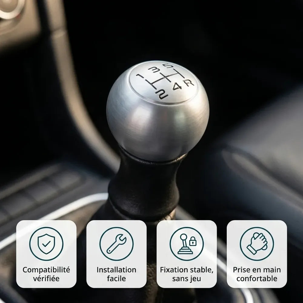 Pommeau de vitesse mat 208 — détail et finition satinée