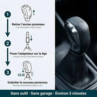 Étapes d'installation du pommeau de vitesse 3008 avec adaptateur, sans outil et sans garage