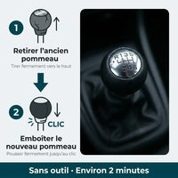 Étapes d'installation du pommeau de vitesse simili-cuir 3008, sans garage