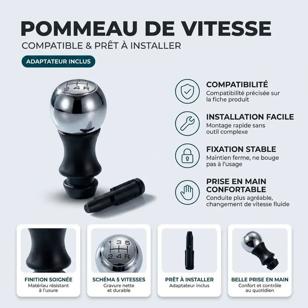 Compatibilité et caractéristiques du pommeau de vitesse chromé Berlingo