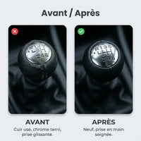 Comparatif avant/après entre l'ancien pommeau usé et le nouveau pommeau simili-cuir C4