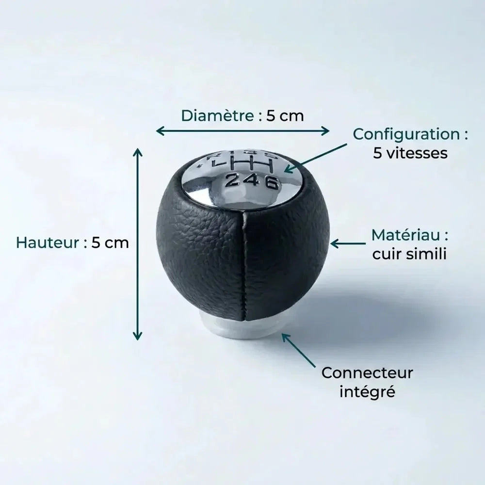 Fiche technique du pommeau de vitesse simili-cuir C4 : dimensions, matériau et connecteur intégré