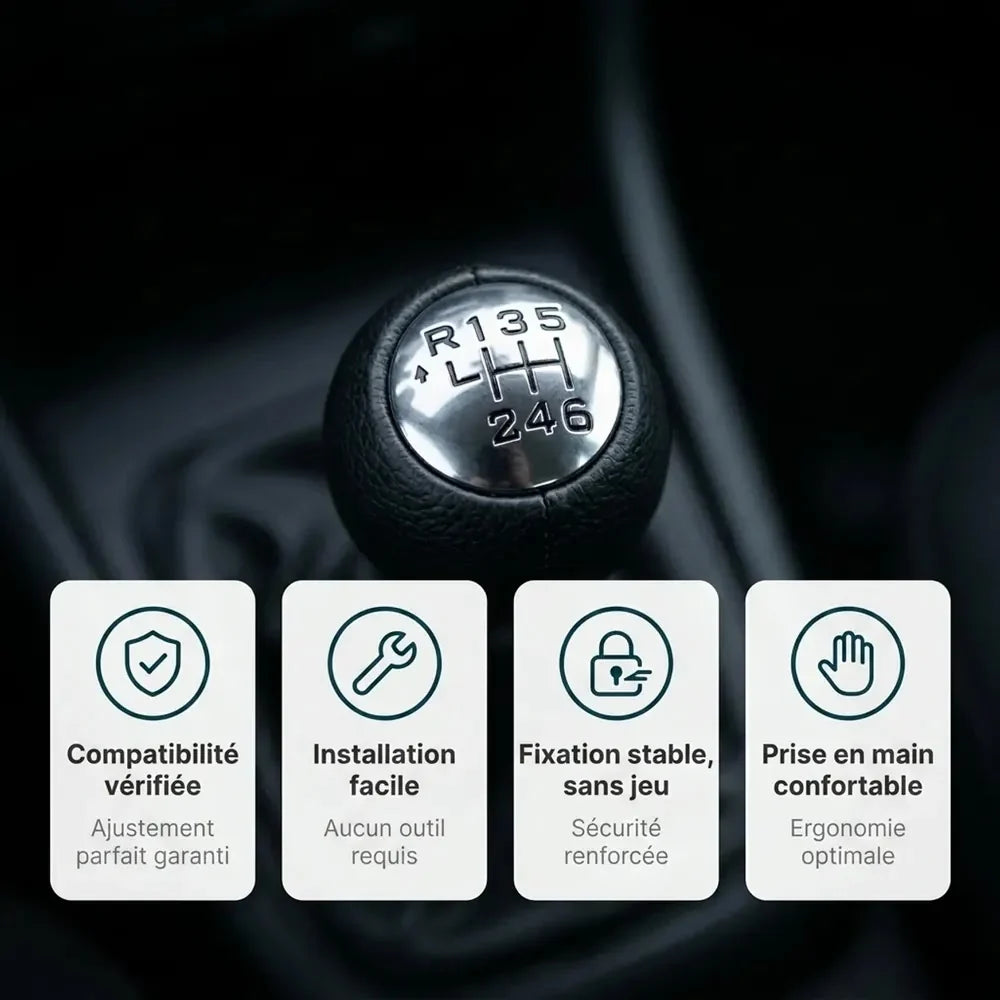 Pommeau de vitesse simili-cuir C4 installé : compatibilité vérifiée, fixation stable et prise en main confortable
