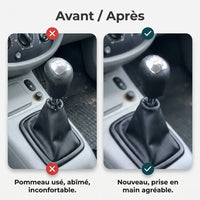 Comparatif avant/après entre l'ancien pommeau usé et le nouveau pommeau chromé Clio 1