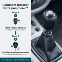 Étapes d'installation du pommeau de vitesse noir Clio 1, sans outil et sans garage