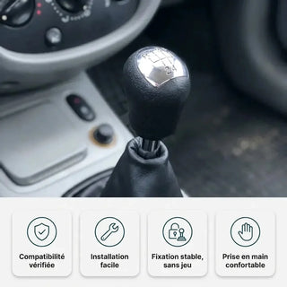 Pommeau de vitesse chromé Clio 1 installé : compatibilité vérifiée, fixation stable et prise en main confortable