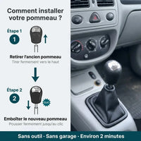 Étapes d'installation du pommeau de vitesse chromé Clio 2, sans outil et sans garage