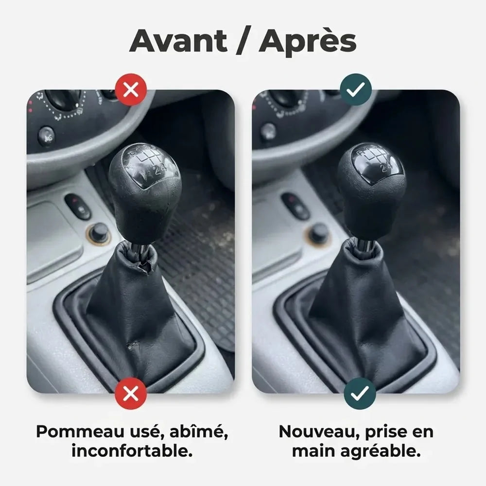 Comparatif avant/après entre l'ancien pommeau usé et le nouveau pommeau noir Clio 2 Image