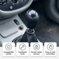 Pommeau de vitesse noir Clio 2 installé : compatibilité vérifiée, fixation stable et prise en main confortable