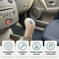 Pommeau de vitesse Clio 3 beige installé : compatibilité vérifiée, installation facile, fixation stable et prise en main confortable