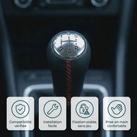 Pommeau de vitesse Clio 3 couture rouge installé : compatibilité vérifiée, installation facile, fixation stable et prise en main confortable