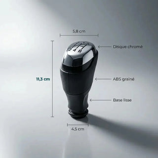 Fiche technique du pommeau de vitesse chromé Clio 4 : dimensions, poids et matériau ABS grainé