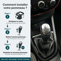 Étapes d'installation du pommeau de vitesse chromé Clio 4, sans outil et sans garage