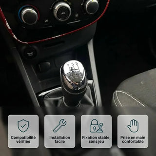 Pommeau de vitesse chromé Clio 4 installé : compatibilité vérifiée, fixation stable et prise en main confortable