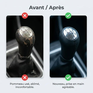 Pommeau de vitesse Clio 4 à couture noire, comparatif avant/après installation