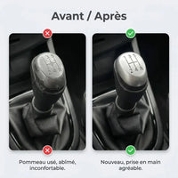 Comparatif avant/après entre l'ancien pommeau usé et le nouveau pommeau mat Clio 4