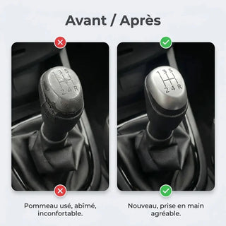 Comparatif avant/après entre l'ancien pommeau usé et le nouveau pommeau mat Clio 4