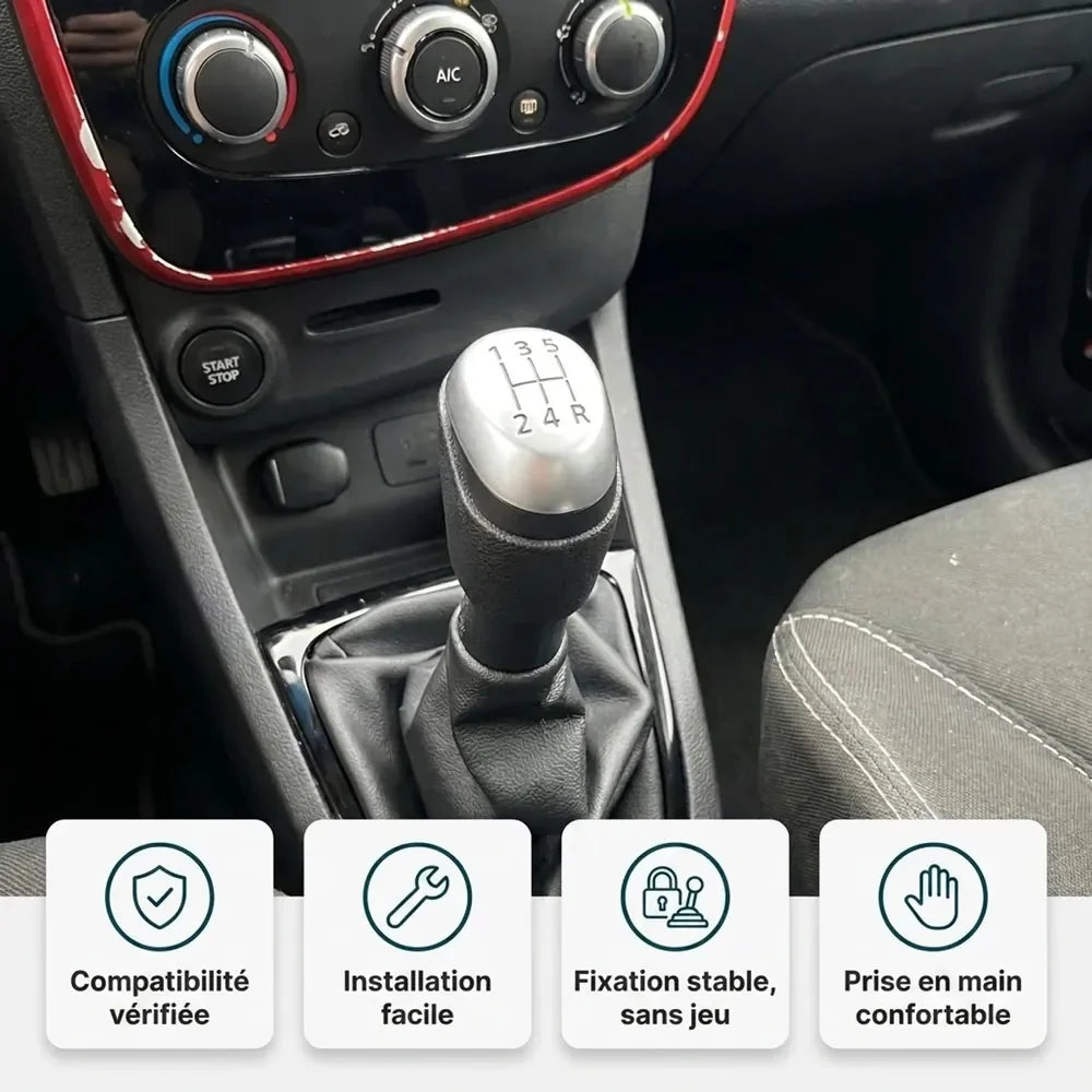 Pommeau de vitesse mat Clio 4 installé : compatibilité vérifiée, fixation stable et prise en main confortable