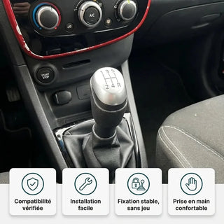 Pommeau de vitesse mat Clio 4 installé : compatibilité vérifiée, fixation stable et prise en main confortable