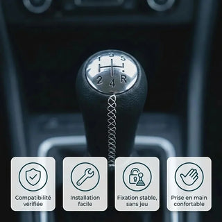 Pommeau de vitesse Dacia Dokker, installé sur le levier de vitesse, vue rapprochée