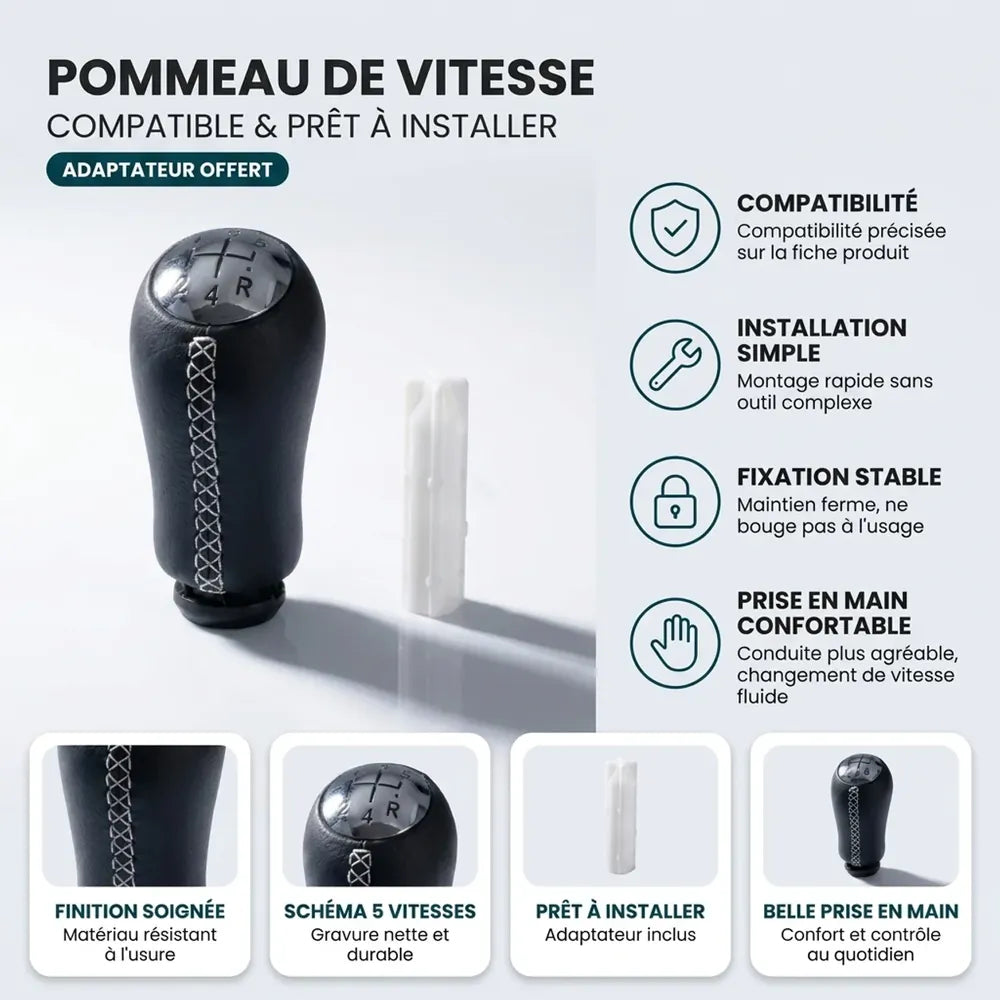 Pommeau de vitesse Duster à couture blanche, compatible et prêt à installer