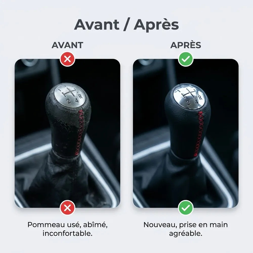 Pommeau de vitesse Duster à couture rouge, comparatif avant/après installation Image