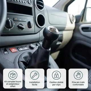 Kit pommeau soufflet installé dans Peugeot Partner 2 — kit complet, installation facile, fixation stable