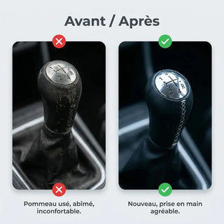 Pommeau de vitesse Modus à couture blanche, comparatif avant/après installation