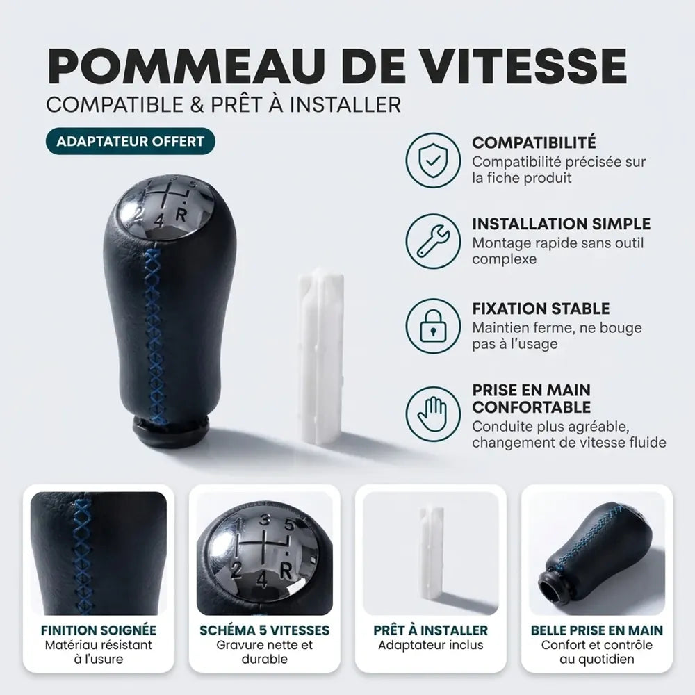 Pommeau de vitesse Modus à couture bleue, compatible et prêt à installer
