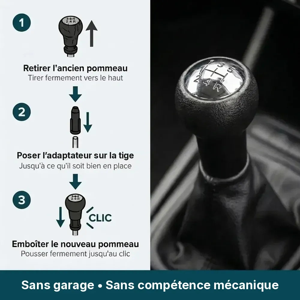 Pommeau de vitesse Partner 2 noir, guide de montage
