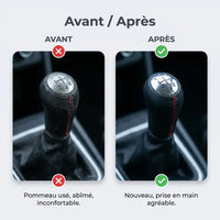 Pommeau de vitesse Sandero à couture rouge, comparatif avant/après installation