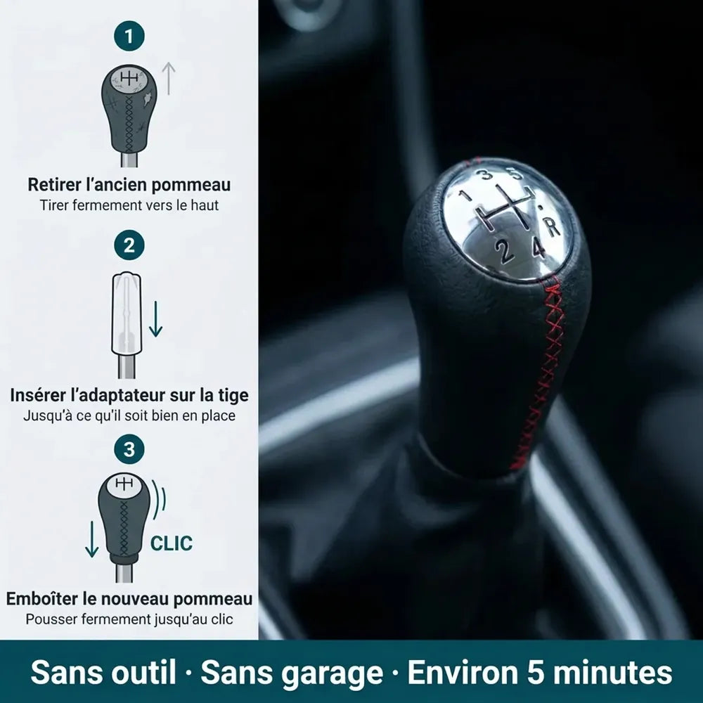 Pommeau de vitesse Sandero à couture rouge, étapes d'installation sans outil