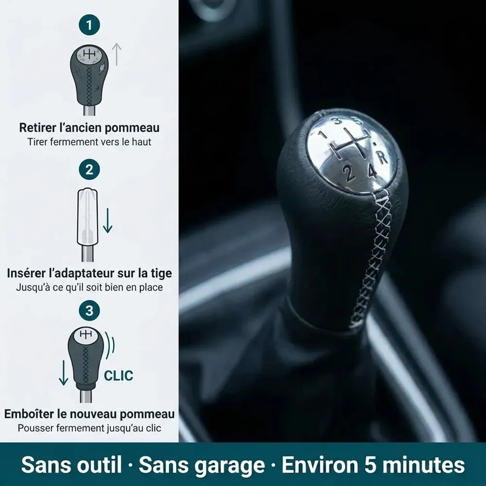Pommeau de vitesse Scénic 2 à couture blanche, étapes d'installation sans outil