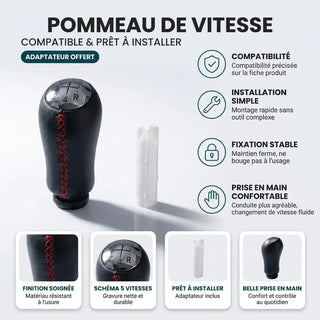 Pommeau de vitesse Scénic 2 à couture rouge, compatible et prêt à installer
