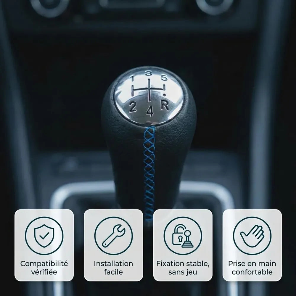 Pommeau de vitesse Twingo 2 à couture bleue, compatibilité et fixation vérifiées