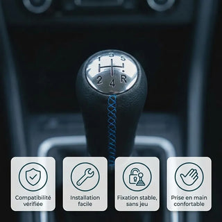 Pommeau de vitesse Twingo 2 à couture bleue, compatibilité et fixation vérifiées