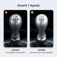 Comparatif avant/après entre l'ancien pommeau usé et le nouveau pommeau chromé galbé Xsara Picasso