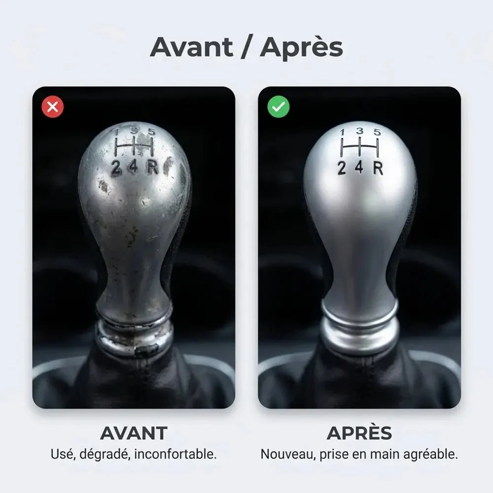 Comparatif avant/après entre l'ancien pommeau usé et le nouveau pommeau chromé galbé Xsara Picasso